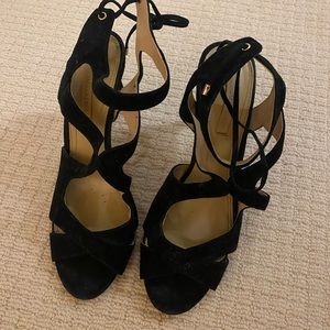 BCBG suede heels with adjustable tie strap